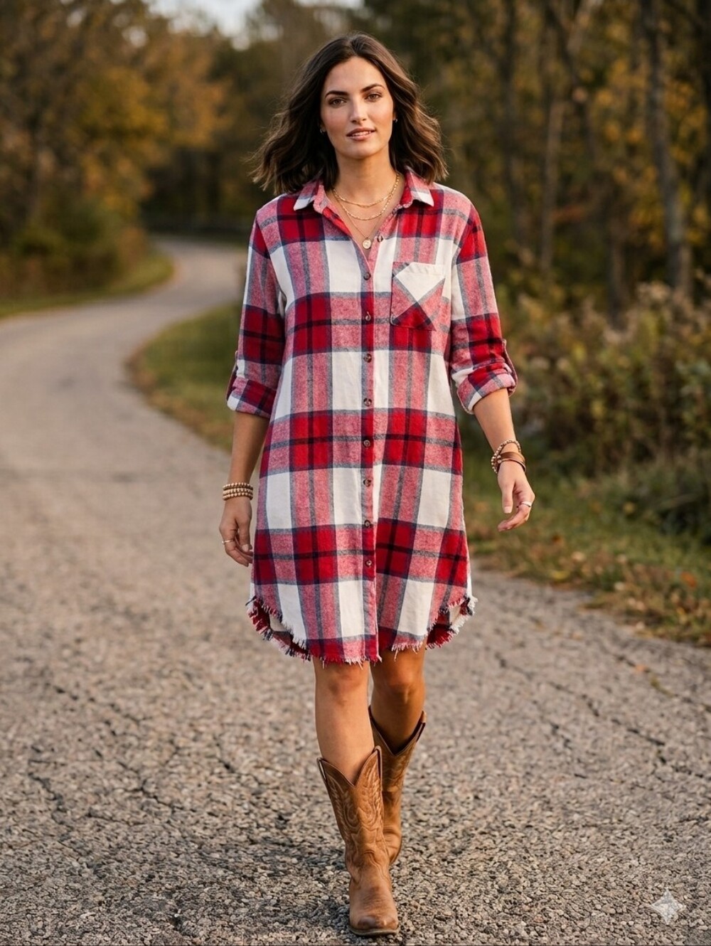 Plaid Flannel Dress Duster Button Down Long Sleeve Red White Med Dizzy Lizzy